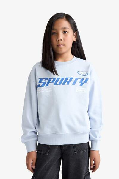 DeFacto Kız Çocuk Relax Fit Bisiklet Yaka Baskılı Sweatshirt E6760A825AU