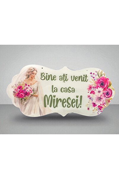 OEM Placuta Bine ati venit la casa Miresei, 67x31cm, MDF, ROZ