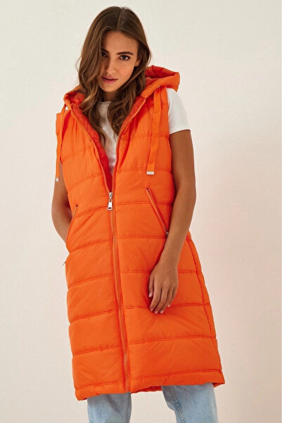 hazelin Жіночий помаранчевий утеплений жилет з капюшоном і підкладкою HZL22W-BD151401