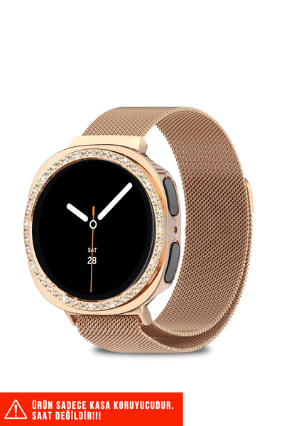 Nezih Case Samsung Galaxy Watch 8 40mm Uyumlu Darbelere Dayanıklı Diamond Taşlı Sert PC Kasa Koruyucu