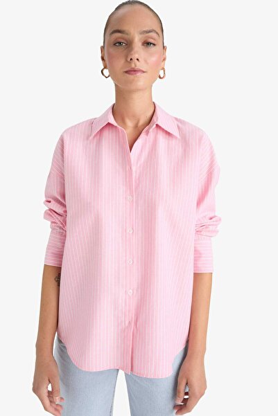 DeFacto Oversize Geniş Kalıp Çizgili Oxford Uzun Kollu Gömlek D4512AX25AU