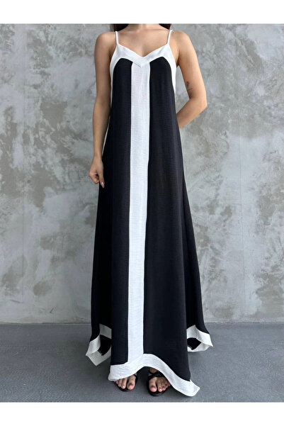 hazelin Black and White V-neck Asymmetrical Dress - Adjustable Rope Strap HZL24S-MJ113041