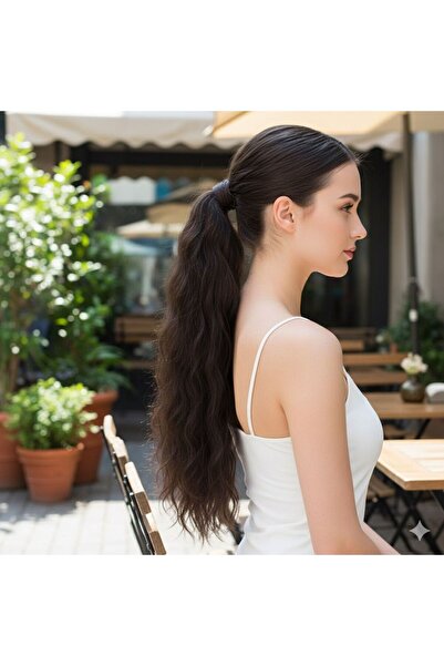 Mina Peruk Lastik Tokalı At Kuyruğu Su Dalgalı - Koyu Kumral