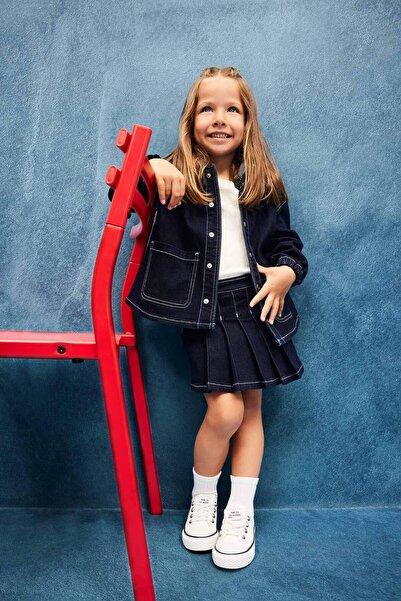 DeFacto Kız Bebek Beli Lastikli Jean Şort Etek F6192A525AU