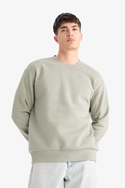 DeFacto Relax Fit Crew Neck Thick Inside Soft Furry Basic Plain Sweatshirt T5139Az25Au