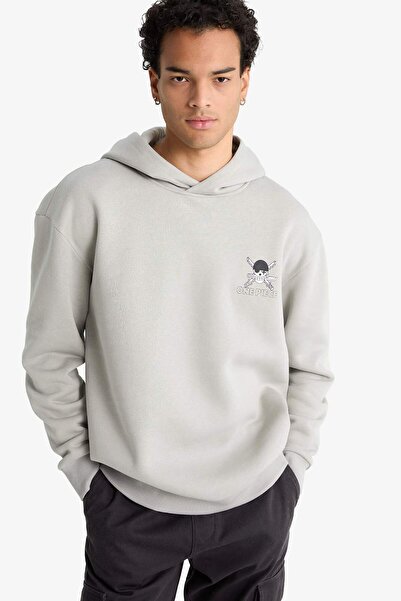 DeFacto One Piece Boxy Fit Kapüşonlu Sırt Baskılı Sweatshirt E9297AX25AU