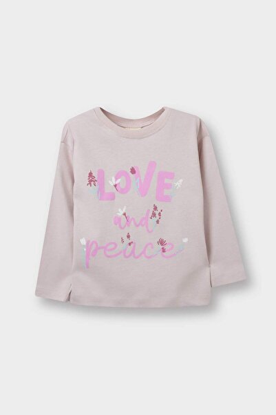 DeFacto Baby Girl Crew Neck Printed Long Sleeve T-Shirt E9195A525Au