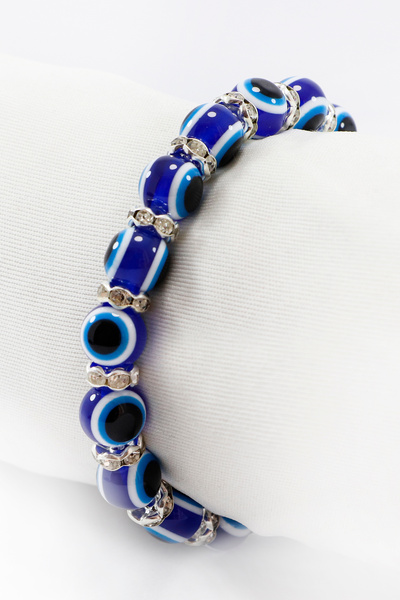 biuti Handmade Navy Blue Glass Evil Eye Beaded Bracelet, Gift Turquoise Shiny...