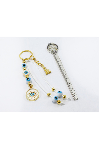 biuti White Color, Wreath Evil Eye Beaded Eye Figure Keychain, Gift Bag Ornament