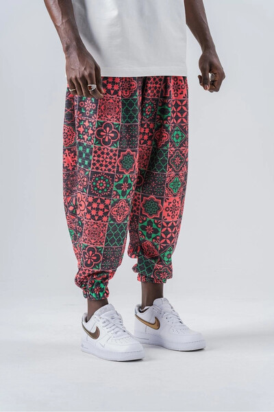 hazelin Чоловічі червоні штани з еластичним поясом і манжетами, вільного крою, з складками, джоггер HZL24S-MXC8989-69