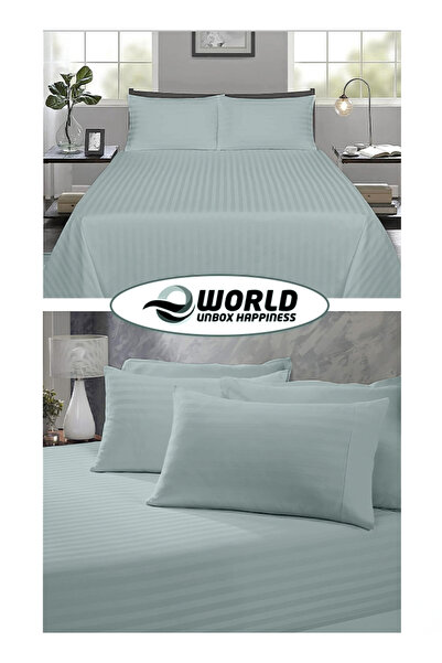 Eworld 3 Piece Pastel Green Striped Cotton Single Bed Sheet Set – Flat Sheet & 2 Pillowcases