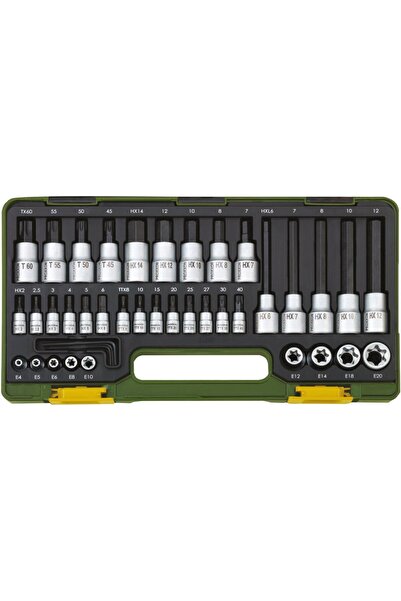 Proxxon 23290 1/4-1/2’’ Cırcır Kollu 42 Parçalı Torx ve Allen Lokma Uç Takımı