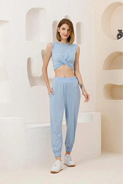 hazelin Жіночий комплект шароварів з зав'язкою спереду, синій HZL23S-SND120141