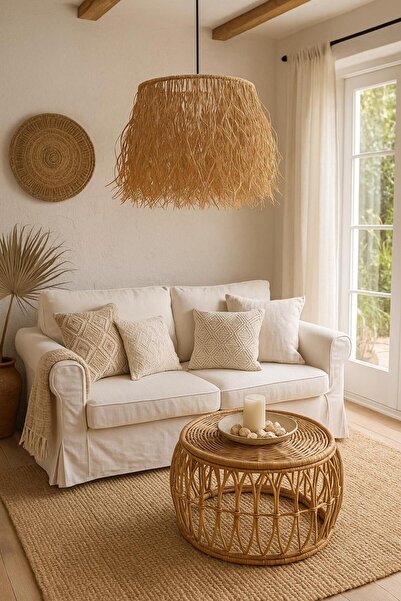 Home Bohem Handmade Doğal Rafya Hasır Avize