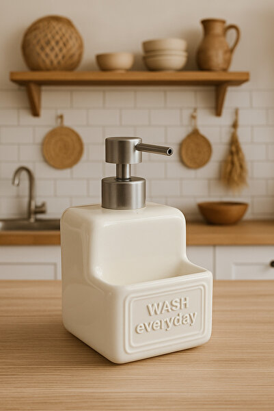 Kitchen Life Pure Countertop Liquid Soap Dispenser with Sponge Chamber 375 ml - Kitchen Bathroom Sink Side Soap Dispenser Set