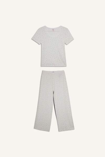 DeFacto Pajama Set Regular Fit Short Sleeve Top Long Bottom-Fall in Love F3531Ax25Au
