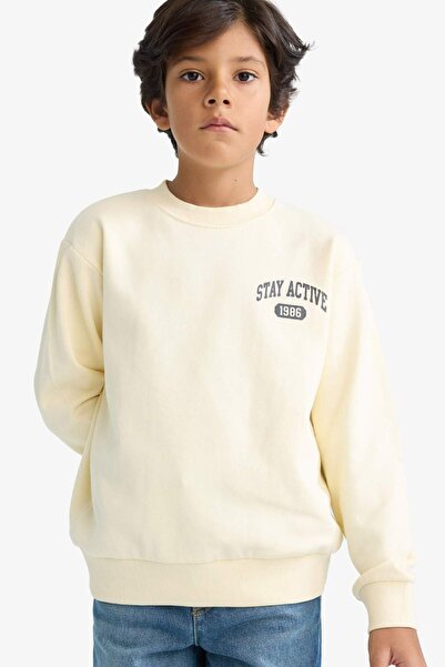 DeFacto Boy's Crew Neck Printed Soft Fleece Sweatshirt E9593A825Au