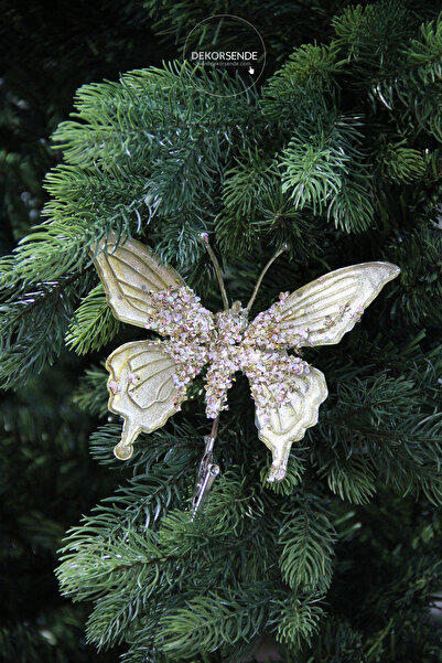Dekorsende Yılbaşı Süsü Klipsli Kelebek Altın 15 cm