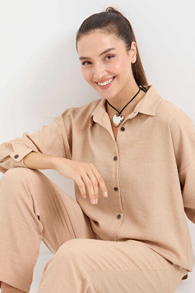 hazelin Σετ λινό μπισκότο πουκάμισο και παντελόνι - HZL23W-BD 166221