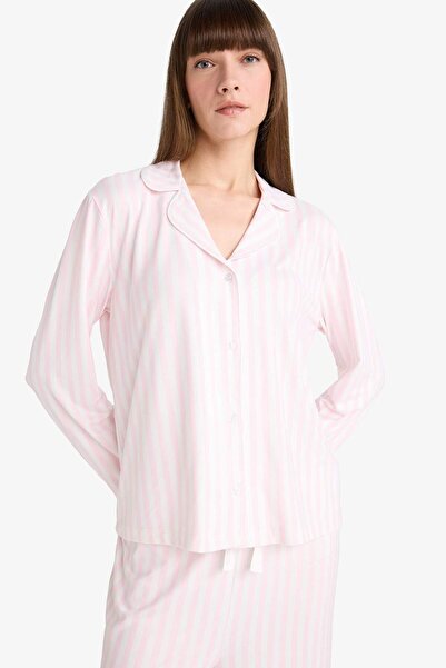 DeFacto Pijama Takımı Regular Fit Çizgili Uzun Kollu Üst Uzun Alt-Fall in Love G2395AX25AU
