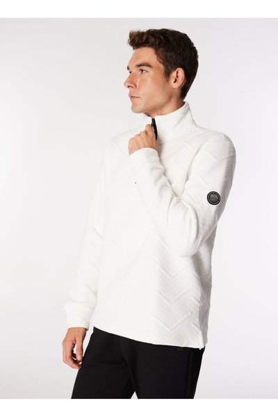 Discovery Expedition Kırık Beyaz Erkek Dik Yaka Relaxed Fit Kapitone Sweatshi...