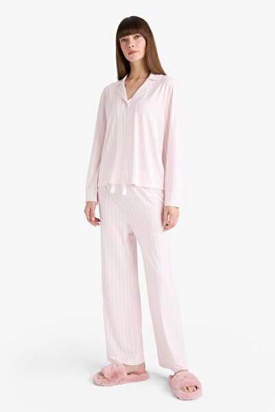 DeFacto Pijama Takımı Regular Fit Çizgili Uzun Kollu Üst Uzun Alt-Fall in Love G2395AX25AU