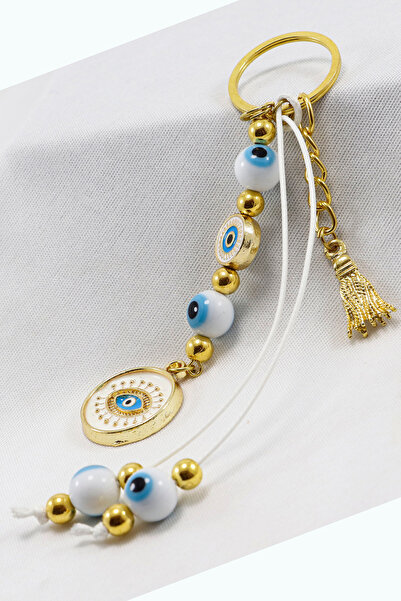 biuti White Color, Wreath Evil Eye Beaded Eye Figure Keychain, Gift Bag Ornament