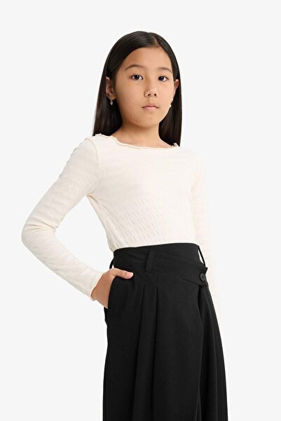 DeFacto Girl's Fitted Crew Neck Wrap-Around Long-Sleeved T-Shirt F8000A825Au