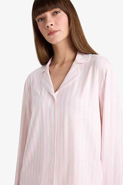 DeFacto Pijama Takımı Regular Fit Çizgili Uzun Kollu Üst Uzun Alt-Fall in Love G2395AX25AU