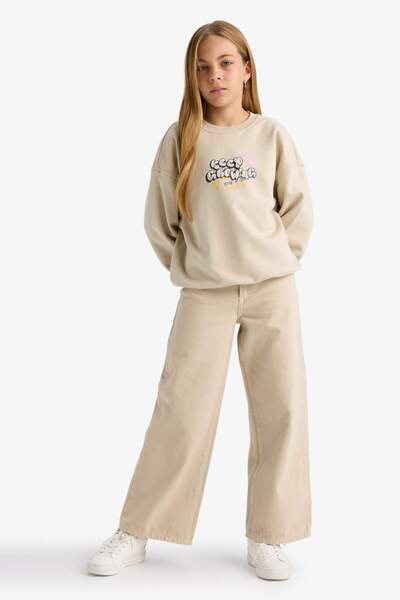 DeFacto Φούτερ για κορίτσια Oversize με φαρδύ λαιμόκοψη με στάμπα στην πλάτη E6756A825AU