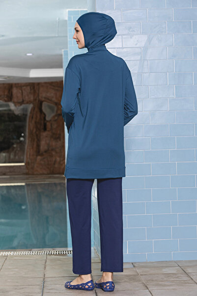 hazelin Women's Hijab Petrol Blue Pocket Long Sleeve Full Covered Leggings Lycra Dress Swimsuit HZL24S-AR1254-29