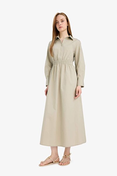 DeFacto Regular Fit Gömlek Yaka Poplin Uzun Kollu Elbise F0322AX25AU