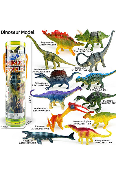 Choice مع دلو 12 قطعة/مجموعة من نماذج الديناصورات الصلبة المحاكاة المحدثة، نموذج براكيوصور تيرانوساو الواقعي