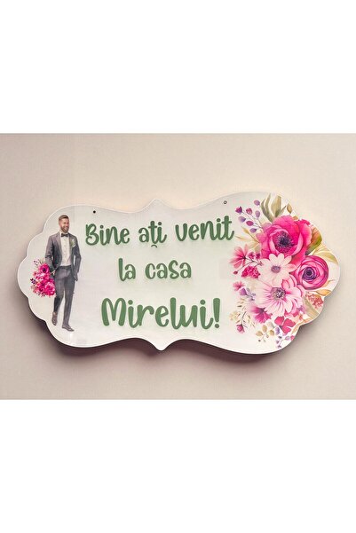 OEM Placuta Bine ati venit la casa Mirelui, ROZ, 67x31cm, MDF