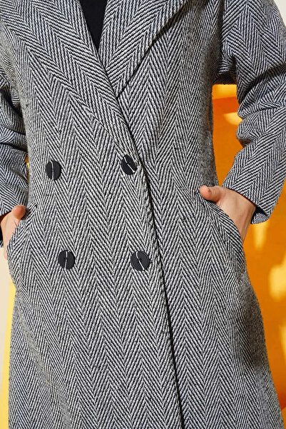 hazelin Women's Hijab Gray Wool Buttoned Double Pocket Lined Wide Fit Coat HZL23W-BD191131