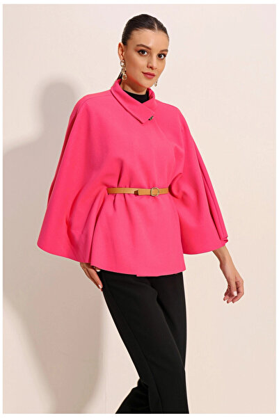 hazelin Women's Fuchsia Judge Collar Belt Detailed Stitched Poncho HZL24W-BD191341