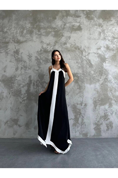 hazelin Black and White V-neck Asymmetrical Dress - Adjustable Rope Strap HZL24S-MJ113041