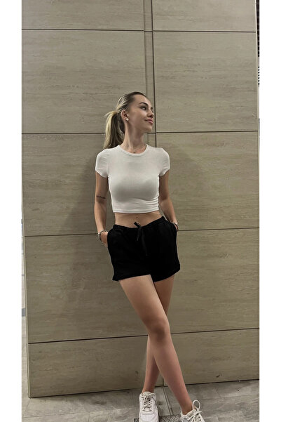 hazelin Чорні шорти з льону - з кишенями та розрізом, на талії гумка HZL24S-Z...