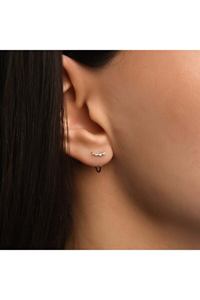 Piano Jewellery Latte Taşlı Kavisli Bar Altın Relax Piercing