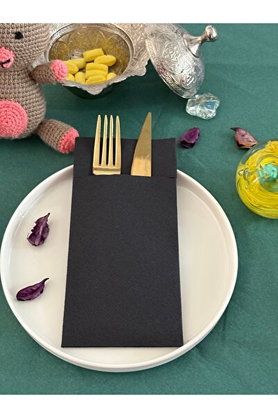 AIRLAID DOKO KUMAŞ DOKULU CEPLI PEÇETE SIYAH 40*40 1/8 KİTAP KATLAMA 50 ADET