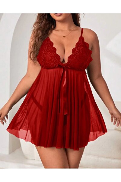 MİSS MELLY Plus Size (2XL - 3XL) Tulle Short Nightgown (Lingerie Available)