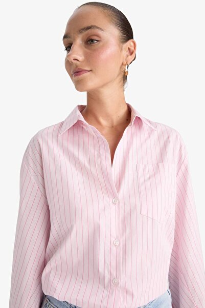DeFacto Overshirt Fit Çizgili Poplin Uzun Kollu Gömlek G0982AX25SP
