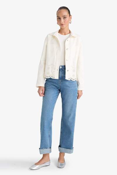 DeFacto Regular Fit Shirt Collar Gabardine Brode Jacket F9466Ax25Sm