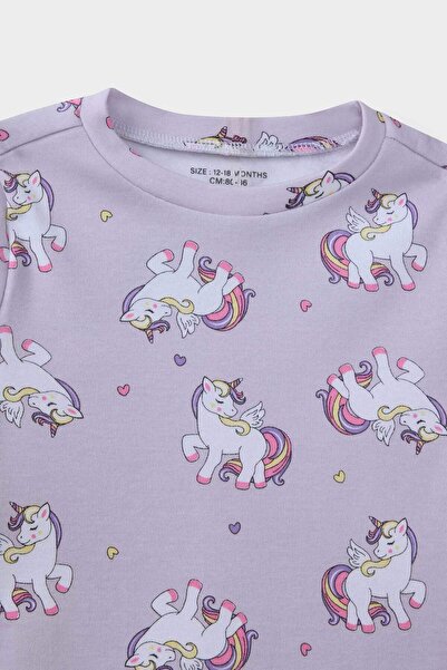 DeFacto Kız Bebek Pijama Takımı Unicorn Baskılı Uzun Kollu Üst Uzun Alt F0632A525AU