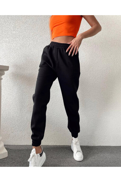 hazelin Crne ženske trenerke - Sa džepovima i elastični struk, 3 niti HZL24W-...