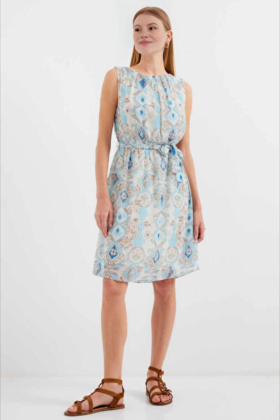 hazelin Синя шифонова сукня - кремовий колір, з поясом, еластичний пояс, з ві...