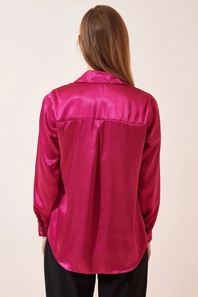 hazelin Women's Dark Pink Lightly Draped Satin Surface Shirt HZL22W-BD139641