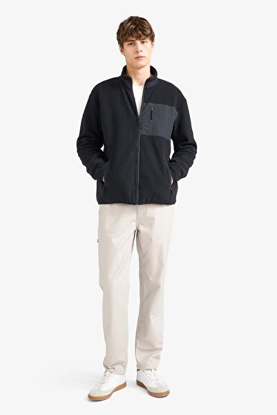 DeFacto Regular Fit Stand Collar Zip Pocket Fleece Cardigan A6892Ax24Wn