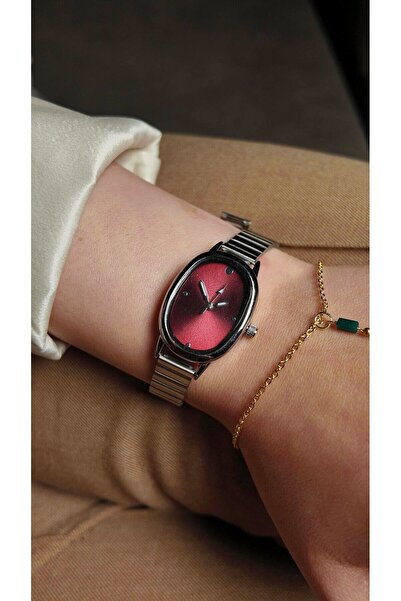 Melinora Arven Rossa Oval Red Dial Metal Band Women's Wristwatch