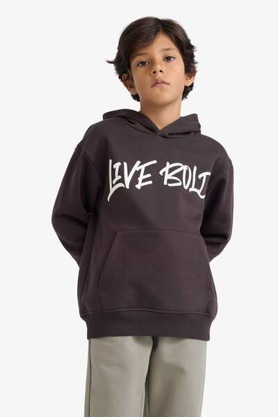 DeFacto Erkek Çocuk Kapüşonlu Baskılı İçi Yumuşak Tüylü Sweatshirt E9598A825AU